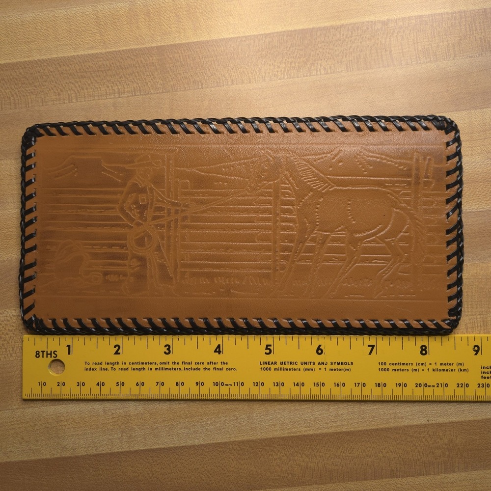 Vintage Style Western Horse Cowboy Embossed Leather Bifold Wallet NOS Unused‎